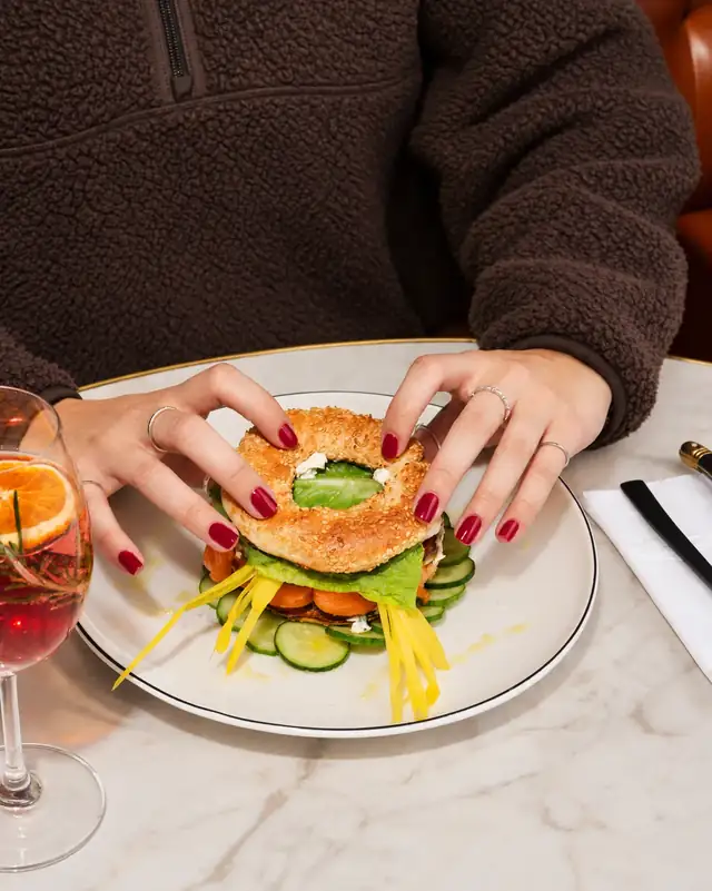 Smoked salmon bagel and a spritz